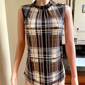 🍂Espresso Brand Brown/Cream Plaid Top, Sz L